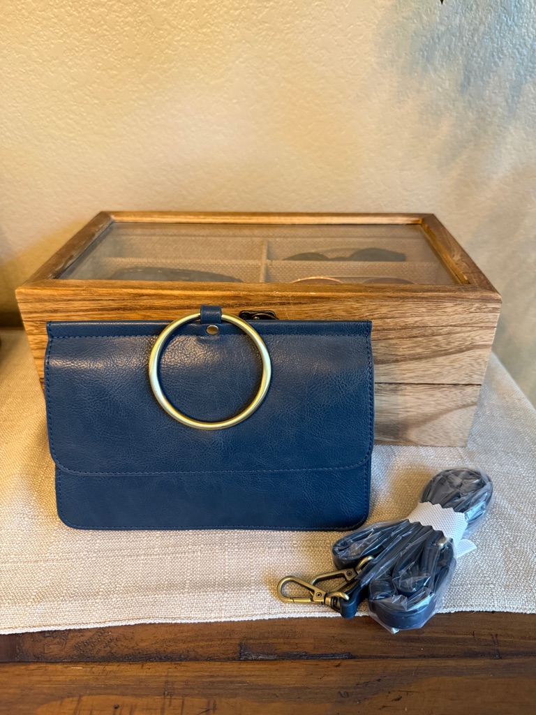 Navy Crossbody Clutch With Gold Ring Handle